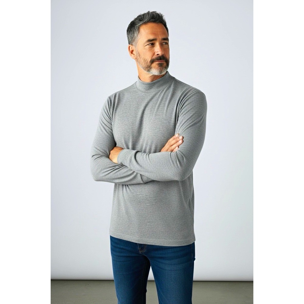 Lands' End Men's L Regular Gray Mock Neck Pullover Knit Cotton Stretch #205